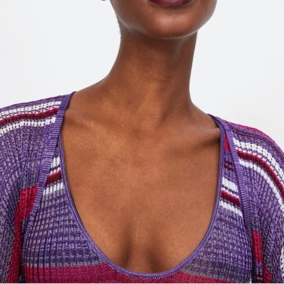 ZARA Knit Striped Long Cardigan Jacket Kimono - Picture 6 of 8